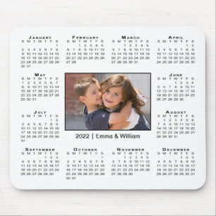 Modern 2022 Calendar Your Photo and Name on White Mouse Pad