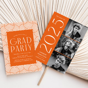 Modern 2022 Orange 3 Photo Graduation Party Invitation