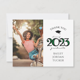 Modern 2022 School Colours Green Photo Graduation Thank You Card