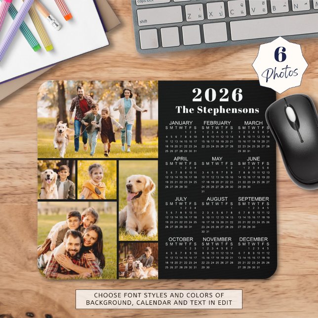 Modern 2023 Calendar 6 Photo Collage Personalized Mouse Pad (Creator Uploaded)