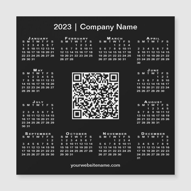 Modern 2023 Calendar Business QR Code Black Magnet (Front)