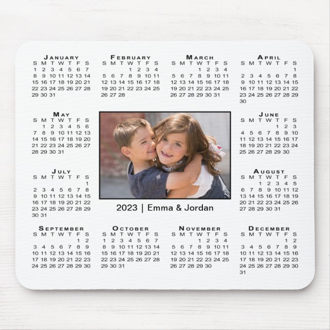 Modern 2023 Calendar Your Photo and Name on White Mouse Pad (Front)