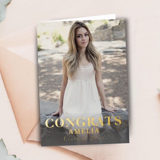 Modern 2023 Congrats Graduate Name Full Photo Foil Greeting Card (Creator Uploaded)