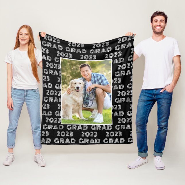 Modern 2023 Grad Photo Typography Fleece Blanket (In Situ)
