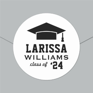 Modern 2024 Black and White Graduation Cap Custom Classic Round Sticker