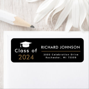 Modern 2024 Black Gold Graduation Return Address  Label