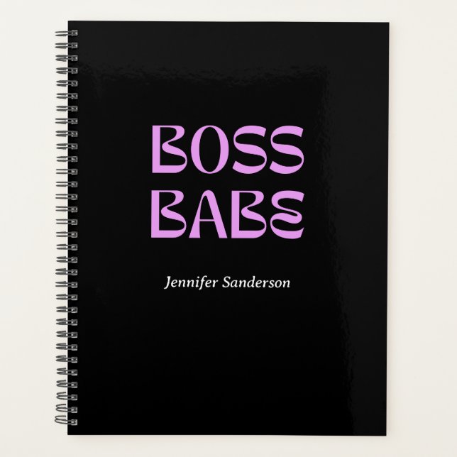  Modern 2024 Boss Babe Personalised Black Planner (Front)