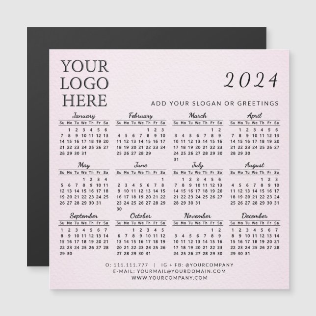 Modern 2024 Business Calendar Magnet Blush Pink (Front/Back)