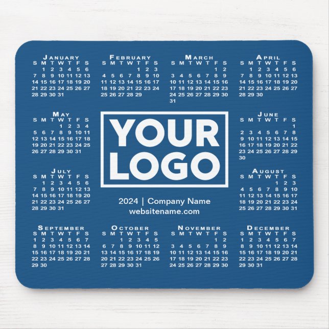 Modern 2024 Calendar Business Logo Blue Mouse Pad (Front)