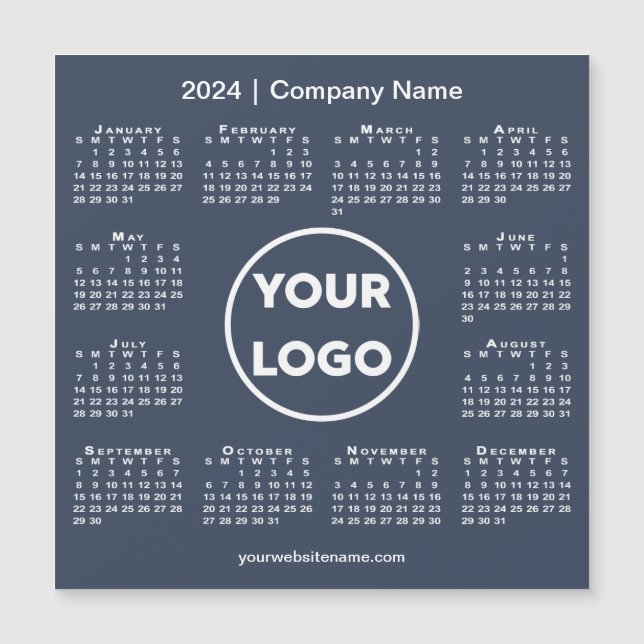 Modern 2024 Calendar Company Logo Navy Blue Magnet (Front)