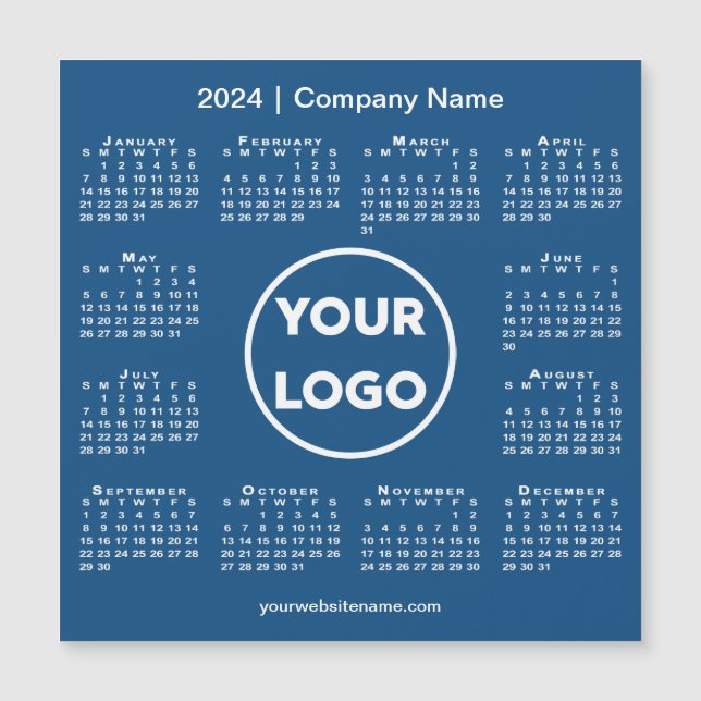 Modern 2024 Calendar Company Logo on Blue Magnet (Front)