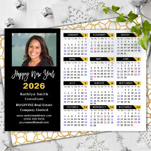 Modern 2024 Calendar Corporate Photo Black Gold Holiday Card