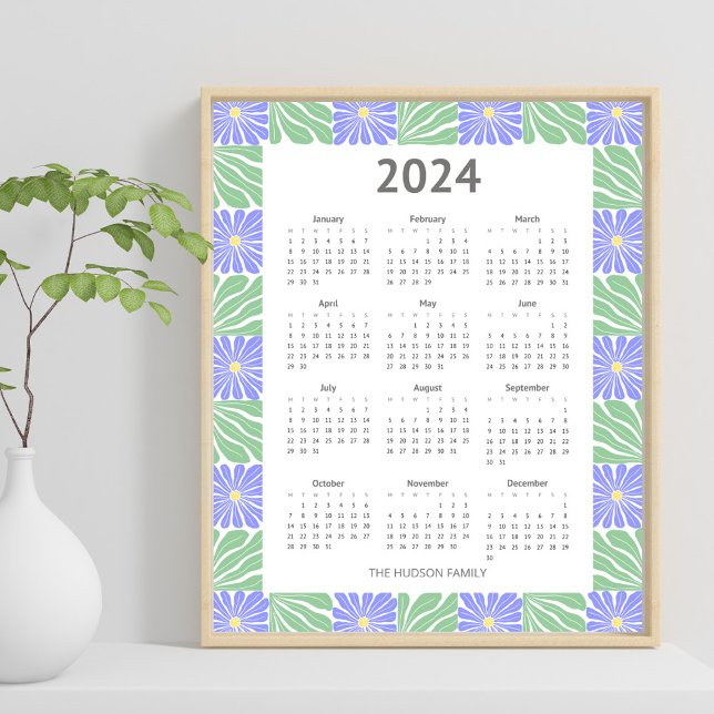 Modern 2024 Geometric Floral Pattern Calendar Poster (Creator Uploaded)