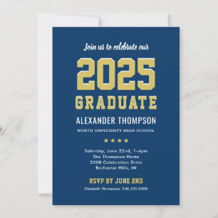 Modern 2024 Graduate Navy Gold Graduation Party Invitation
