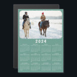 Modern 2024 Magnetic Photo Calendar Teal Green<br><div class="desc">This modern minimalist style 2024 magnetic calendar is easy to customise with a personal photo to create a unique keepsake for loved ones. Click "Personalise this template" and change the photo to get the result with the same stylish frame-look edges around the picture. This design in teal green and white...</div>