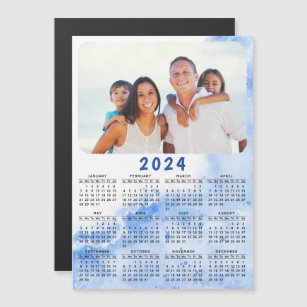 Modern 2024 Photo Calendar Magnet Blue White Ocean