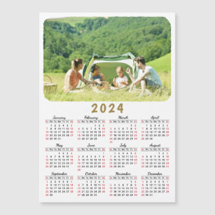 Modern 2024 Photo Calendar Magnet Red Black White