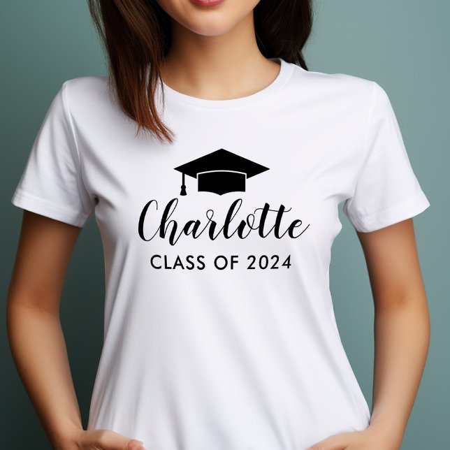 Modern 2025 Black Script Name Photo Graduation T-Shirt (Creator Uploaded)