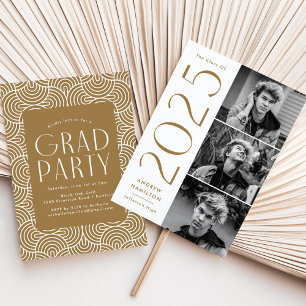 Modern 2025 Brass 3 Photo Graduation Party Invitation
