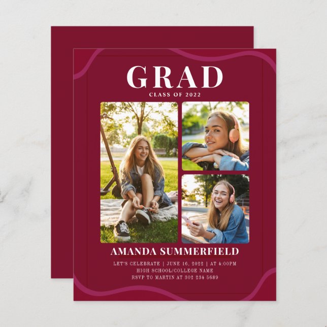 Modern 2025 Burgundy Grad Photo Graduation Party (Front/Back)