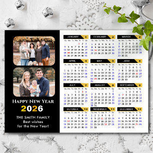 Modern 2025 Calendar 2 Photo Black Gold Magnetic