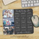 Modern 2025 Calendar 3 Photo Script Custom Colour Mouse Pad<br><div class="desc">Create your own personalised, custom colour photo and calendar mouse pad with a 2025 year-at-a-glance calendar, 3 photos, a name or monogram or other custom text in a suggested modern handwritten script typography in editable white on an editable grey background colour. ASSISTANCE: For help with design modification or personalisation, colour...</div>