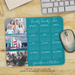 Modern 2025 Calendar 3 Photo Script Personalised Mouse Pad<br><div class="desc">Create your own personalised, custom colour photo and calendar mouse pad with a 2025 year-at-a-glance calendar, 3 photos, a name or monogram or other custom text in a suggested modern handwritten script typography in your choice of colours (shown in white on turquoise teal). Change the text font style, colour, size...</div>