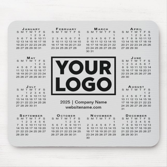 Modern 2025 Calendar Business Company Logo Grey Mouse Pad (Front)