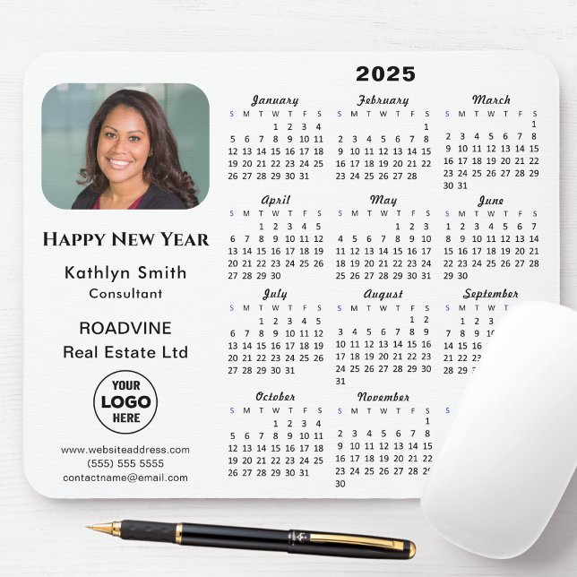 Modern 2025 Calendar Business Logo Photo Simple Mouse Pad (Creator Uploaded)