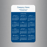 Modern 2025 Calendar Company Name Blue White Magnet<br><div class="desc">Add your company name and contact info or slogan in blue on a white colour block on top of a modern white 2025 calendar on a blue background. Customise the text in the sidebar with your business name, website, phone number, address, or motto. Makes a great promotional giveaway for your...</div>