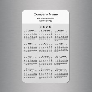 Modern 2025 Calendar Company Name Info Grey White Magnet