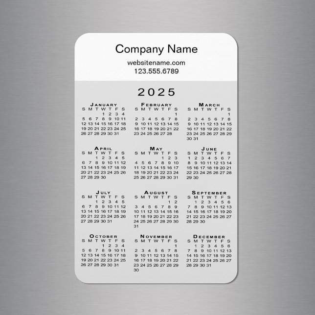 Modern 2025 Calendar Company Name Info Grey White Magnet (Modern 2025 Calendar Company Name Info Grey White Magnet in situ)