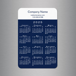 Modern 2025 Calendar Company Name Info Navy White Magnet