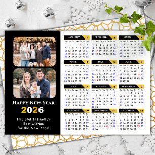 Modern 2025 Calendar Family 2 Photo Black Gold Holiday Card