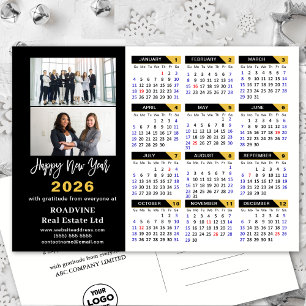 Modern 2025 Calendar Gold Black Business 2 Photo Holiday Postcard