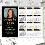 Modern 2025 Calendar Gold Black Business Photo Holiday Postcard<br><div class="desc">Modern 2025 Calendar Gold Black New Year Business Photo Holiday Postcard. All the texts are pre-arranged for you to personalise easily and quickly with your own details. Wish you all a Happy Holidays and an Amazing New Year! For many other card designs, please visit : (Holiday Cards) https://www.zazzle.com/collections/119095696689680604 (Holiday Postcards)...</div>