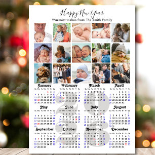 Modern 2025 Calendar Gold Script 15 Photo Magnetic