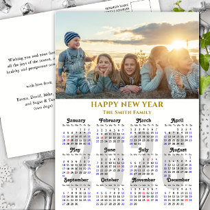 Modern 2025 Calendar Gold Script Photo Minimalist Holiday Postcard