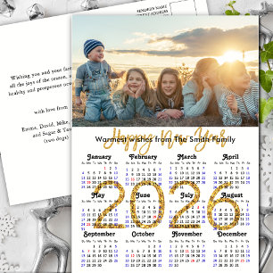 Modern 2025 Calendar Gold Script Photo Minimalist Holiday Postcard