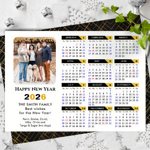 Modern 2025 Calendar Photo Black Gold Minimalist Holiday Card