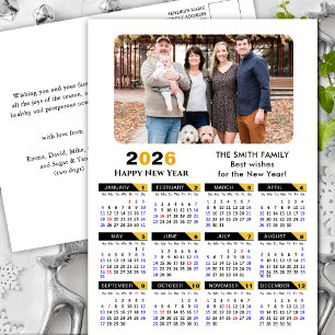 Modern 2025 Calendar Photo Black Gold Minimalist Holiday Postcard