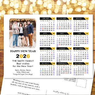 Modern 2025 Calendar Photo Black Gold Minimalist Holiday Postcard