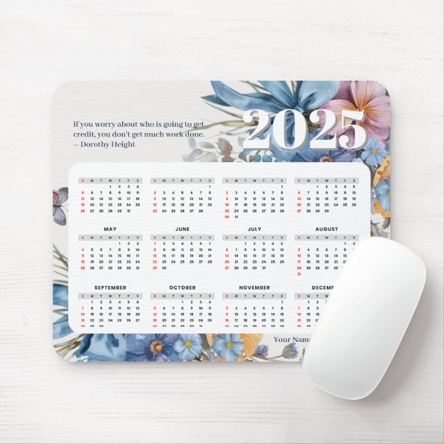 Modern 2025 Calendar Quote & Personalised Name Mouse Pad (With Mouse)
