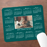 Modern 2025 Calendar Your Photo Name on Teal Mouse Pad<br><div class="desc">Modern 2025 calendar features your photo and name in the middle. Replace the sample image and text with your own in the sidebar. Your photo has a thin white border and is surrounded by an easy to read white calendar on a teal background. Makes a great gift for pet lovers,...</div>