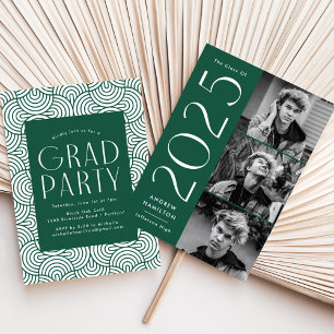 Modern 2025 Green 3 Photo Graduation Party Invitation