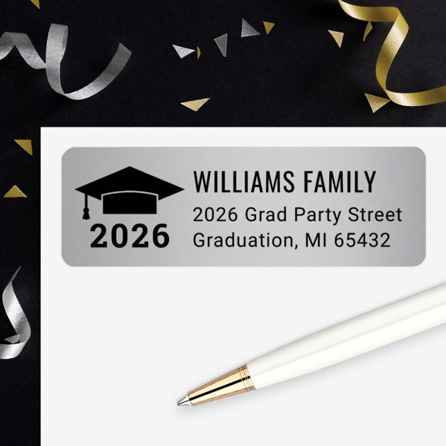 Modern 2025 Silver Graduation Return Address Label (Creator Uploaded)