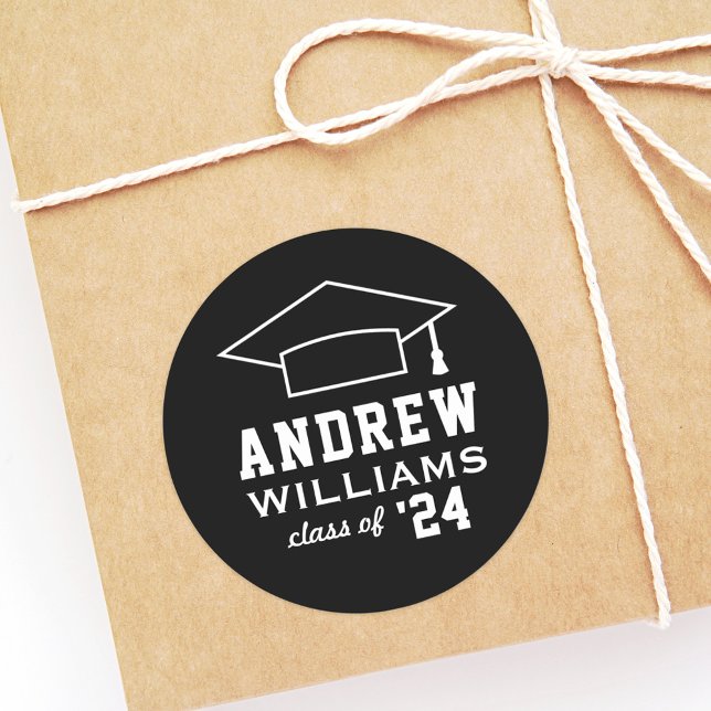 Modern 2026 Black and White Custom Name Graduation Classic Round Sticker (Creator Uploaded)