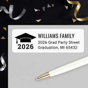 Modern 2026 Black White Graduation Return Address Label
