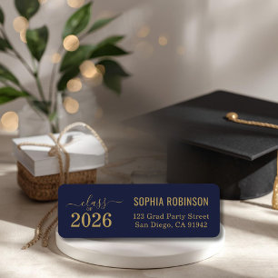Modern 2026 Blue Gold Script Typography Graduation Return Address Label
