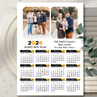 Modern 2026 Calendar 2 Photo Black Gold Magnetic